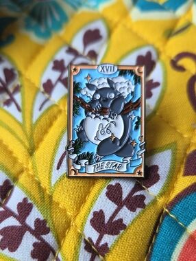 Tarot-Inspired Star Enamel Pin — Blue, White & Black Studio Ghibli Totoro